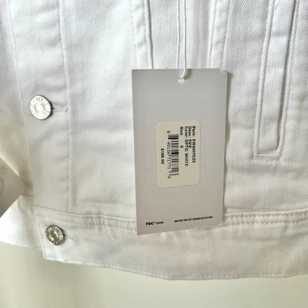 Anthropologie‎ Edwin Evie Optic White Jean Jacket Silver Hardware NWT Small - Picture 11 of 12